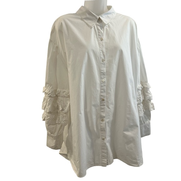 Zara White Long Sleeve Lace Ruffle Sleeve Oversized Shirt XL - Picture 2 of 9